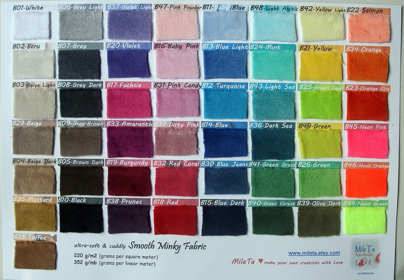 NEW COLORS Minky fabric, ultra soft cuddly velboa microfiber smooth fabric, 49 colors to your choice. zdjęcie 1
