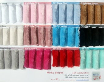 Tissu Minky Rayures, très doux, tissu velours velboa microfibre, 12 couleurs à votre choix.