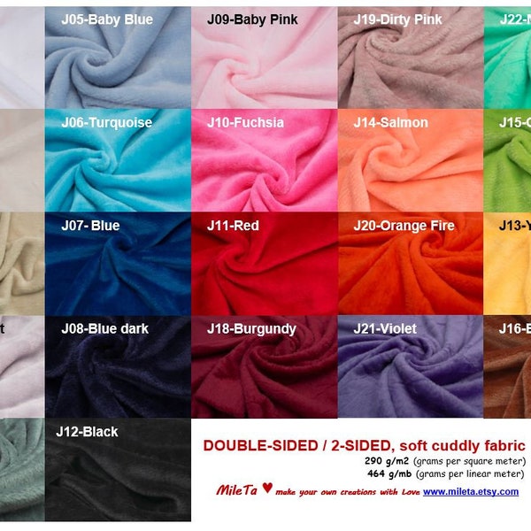 New colors - DOUBLE-SIDED fleece soft cuddly fabric. 22 colors to your choice.