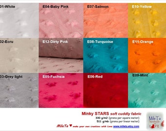 NEW COLORS * Minky STARs fabric, ultra soft cuddly velboa microfiber smooth fabric, 12 colors to your choice.