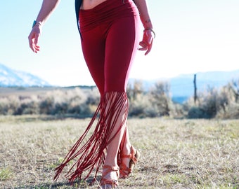 SALE ITEM! Fringed Flare Pants (Small, Red)