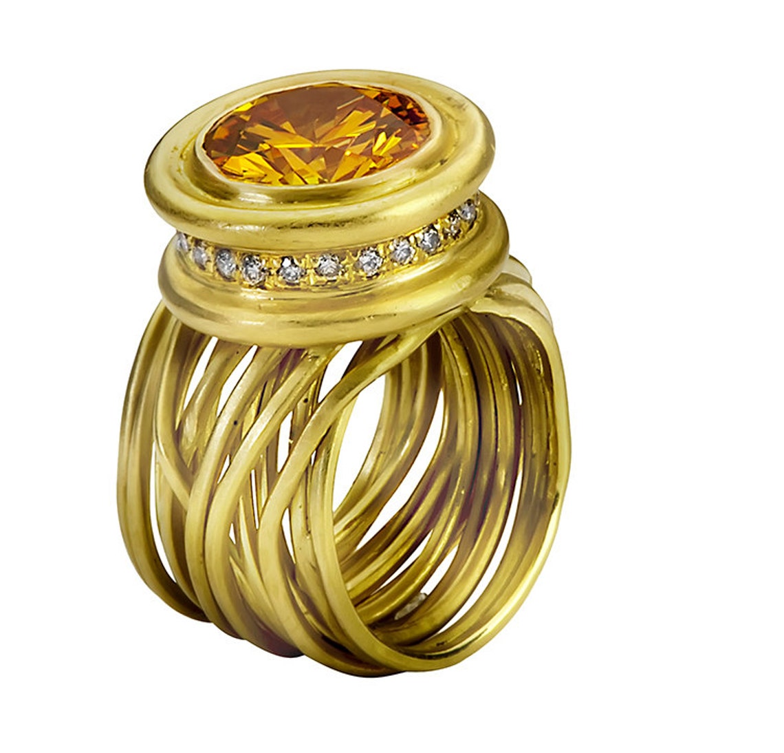 UNIQUE COCKTAIL RING Solid Gold set with Champagne Diamonds Etsy