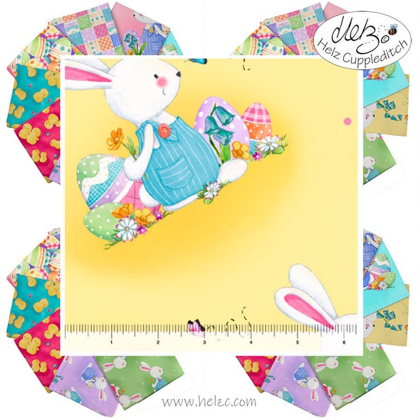 Tissu Helz Cuppleditch Bunny Wishes Vignettes JAUNE