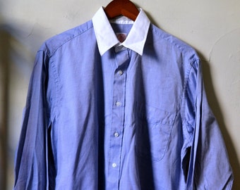 Vintage J PRESS Blue Royal Oxford w. White Contrast Cuffs/Collar Size 15.5/34 M Medium