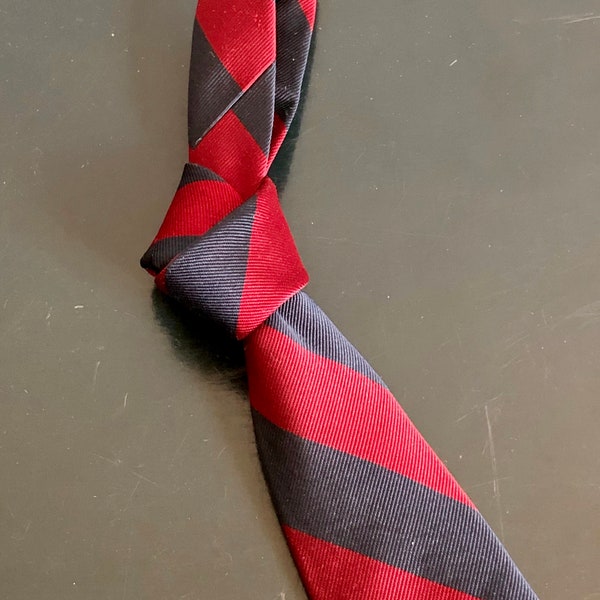 Vintage POLO RALPH LAUREN Red/Navy Blue Block Stripe English Silk Tie Necktie Made in U.S.A.