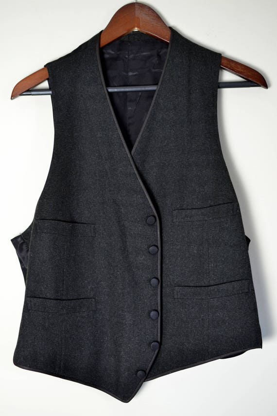Vintage 1910/20s Black Flannel Formal Vest Piping Grosgrain | Etsy