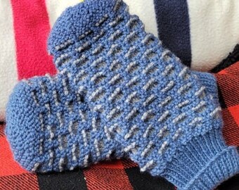 Authentic Canadian Newfoundland Mittens (made from 100% wool) in Blue & Grey (MEN'S)