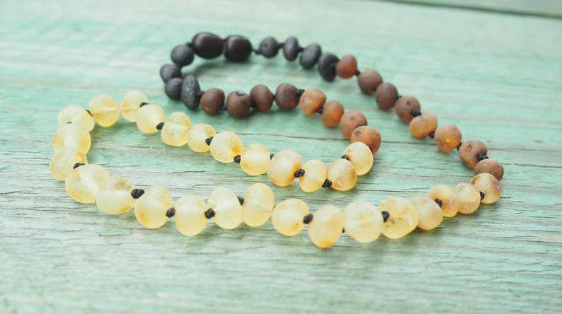 RAW Baltic Amber Teething Necklace for your Baby unpolished multicolored beads rainbow pattern