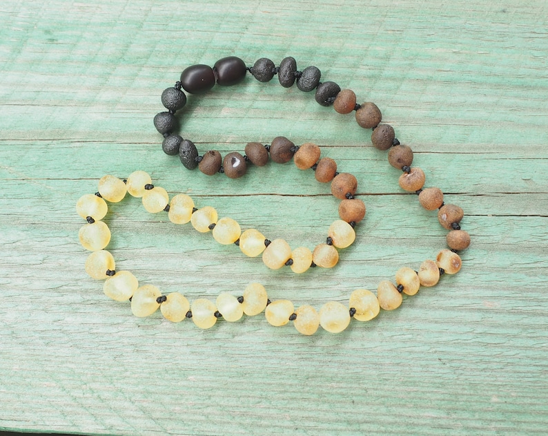 RAW Baltic Amber Teething Necklace for your Baby unpolished multicolored beads rainbow pattern