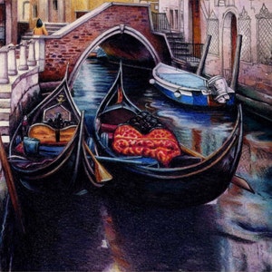 Venice canal Archival print Gondolas Watercolour painting Italy 7 x 10 Venetian landscape by Helen Lush Small wall art image 2