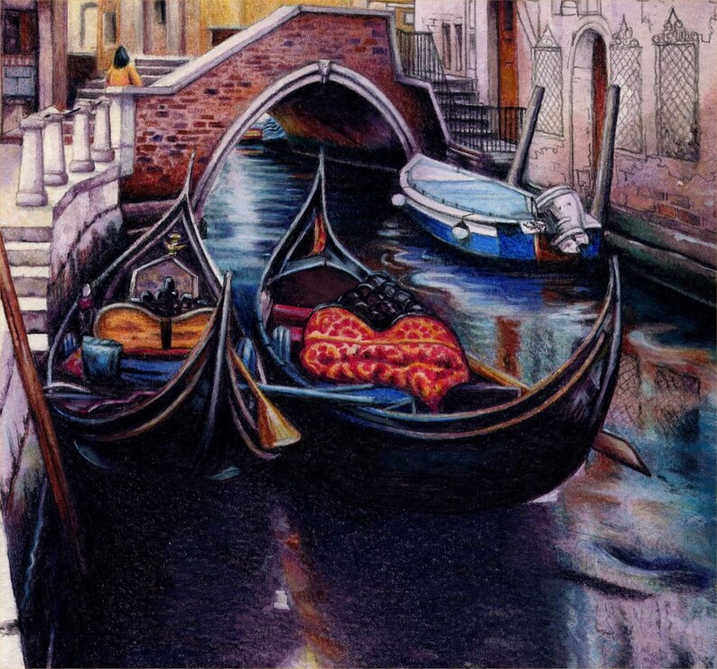 Venice canal Archival print Gondolas Watercolour painting Italy 7 x 10 Venetian landscape by Helen Lush Small wall art image 2