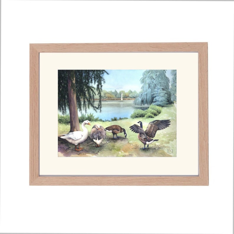 Roath Park Lake Archival print Watercolour painting of Geese Welsh watercolor Cardiff scene Geese, water, willows By Helen Lush image 4