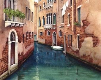 Venice Canal | Archival print | 7" x 10" | Reproduction of watercolour painting | Venetian landscape | Painting of Italy by Helen Lush