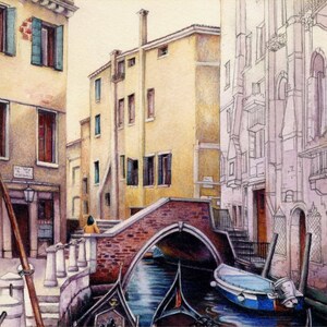 Venice canal Archival print Gondolas Watercolour painting Italy 7 x 10 Venetian landscape by Helen Lush Small wall art image 3