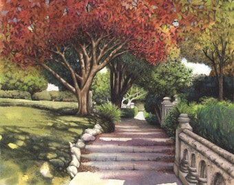 Insole Court Cardiff | Archival print | 7.5" x 8.5" | Victorian Garden | Maple trees | From an original watercolour painting by Helen Lush