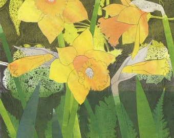 Daffodils collage | Original collage of monoprints | 14" x 11" | Yellow spring flowers | One of a kind artwork | St. David's Day flowers