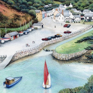 Solva Harbour archival print Pembrokeshire painting 7 x 7 Welsh art Painting of Wales Fine art print Seaside boat watercolor image 2