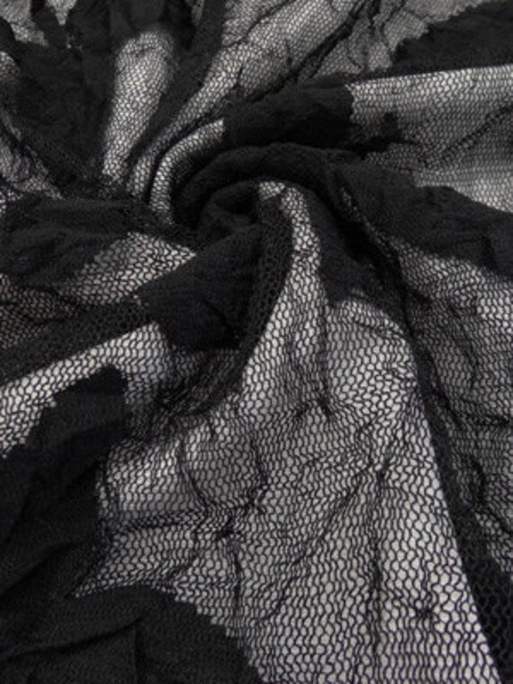 French crinkle 4 way stretch lace netting black 52 wide