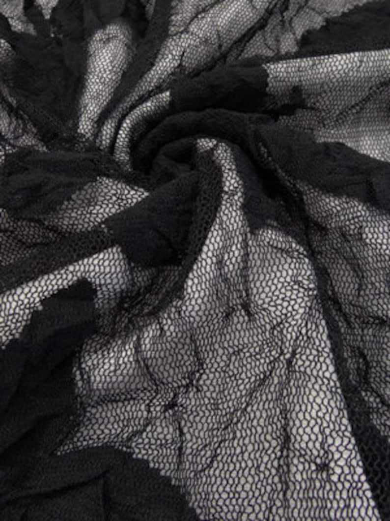 French crinkle 4 way stretch lace netting black 52 wide