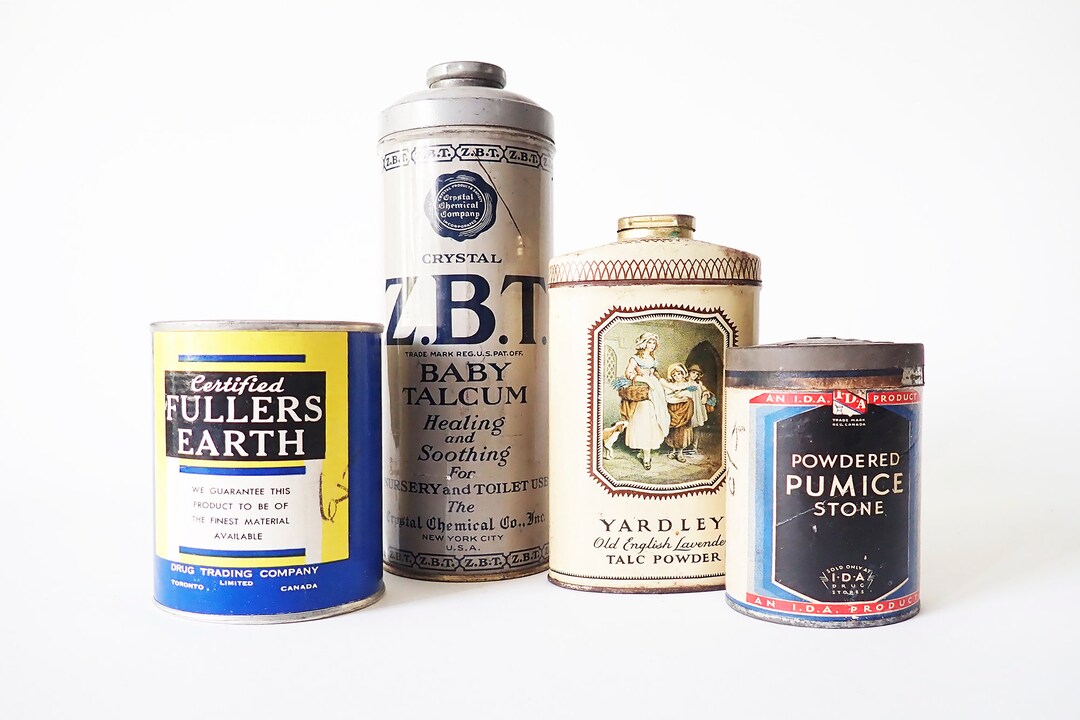 Vintage Talcum Powder, Powdered Pumice, Fuller's Earth Drug Store Tin