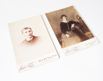 Sepia-Tone Cabinet Card Portraits of a Victorian Couple by J. Dixon Artistic Photographer, Toronto – Set of Two