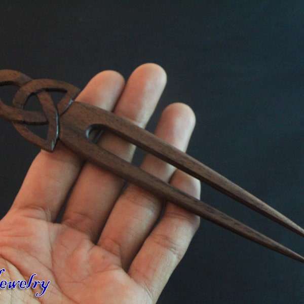 Wood Hair Stick Tribal Pagoda Carving, Wooden Hair Fork 2 Prong Hair Accessories