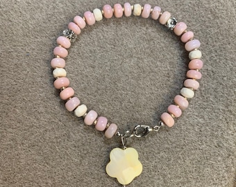 Pink opal bead bracelet