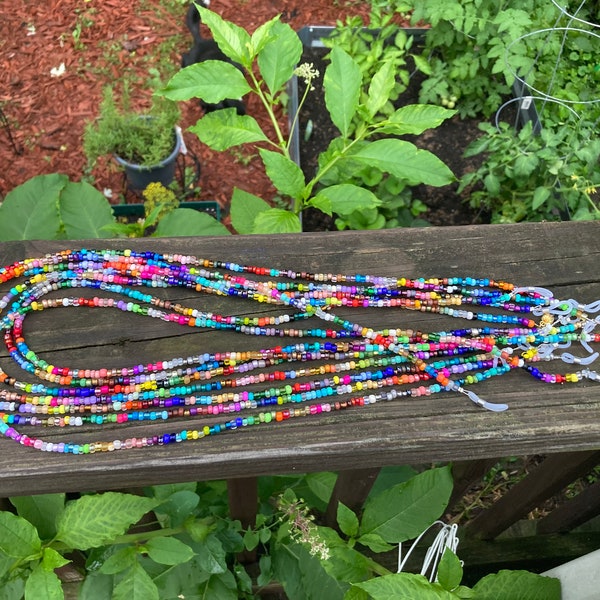 Rainbow Beaded Eyeglass Chain, Czech Glass Seed Beads
