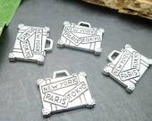 BULK - 20 Silver Tone Vacation Charms - Travel Luggage Charms - New York, Paris, Tokyo Charms - - MC0767