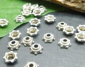 BULK BC051 100 Antique Silver Bead Caps Small 5MM Bead Caps Lot