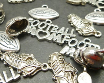 10 Silver Football charms Collection - Mixed Charms - Sports Charms - Assorted Designs - MC0872