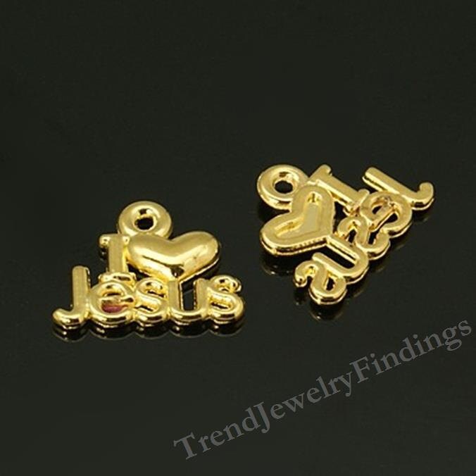20 Christian Charms in Gold Tone I Love Jesus Charms Gold Etsy
