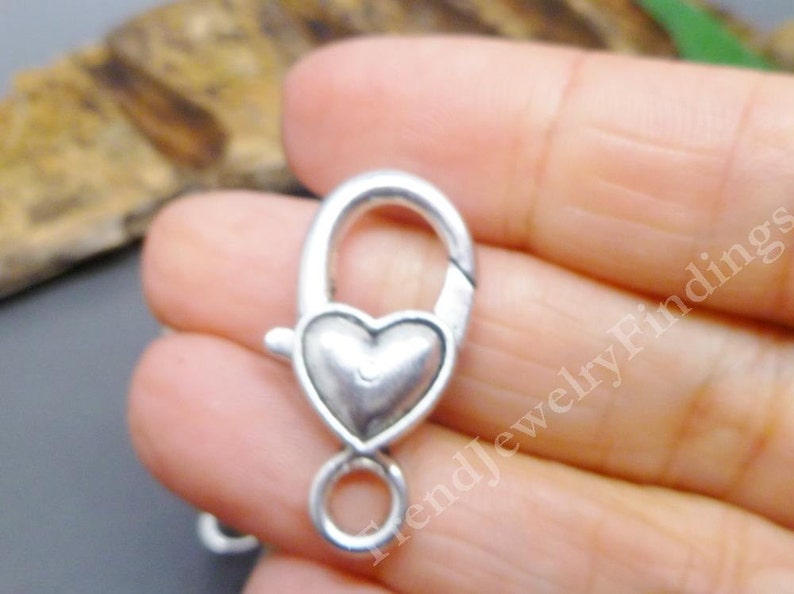 10 Silver Lobster Clasps Antique Silver Heart Large Clasps Etsy
