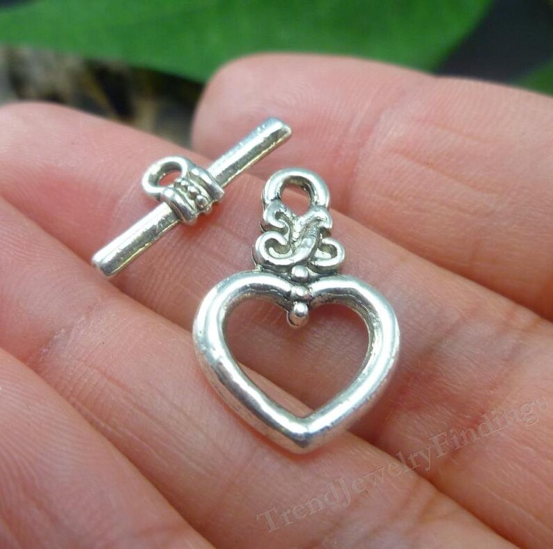 Antique Silver Toggle Clasps 5 Sets Heart Design Ring and Etsy