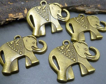 BULK - Large Bronze Tone Elephant Charms - African Theme Jewelry Charms  - Lot of 20 pcs -MC309