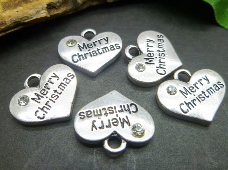 10 Christmas Charms Antique Silver Tone jewelry making Findings -MC754 Wine Charms Merry Christmas