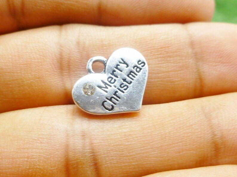 10 Christmas Charms Antique Silver Tone jewelry making Findings -MC754 Wine Charms Merry Christmas