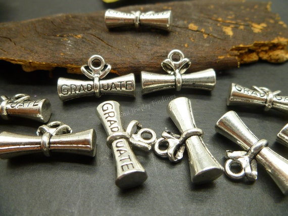 BULK 20 Graduate diploma charms antique silver tone PT34