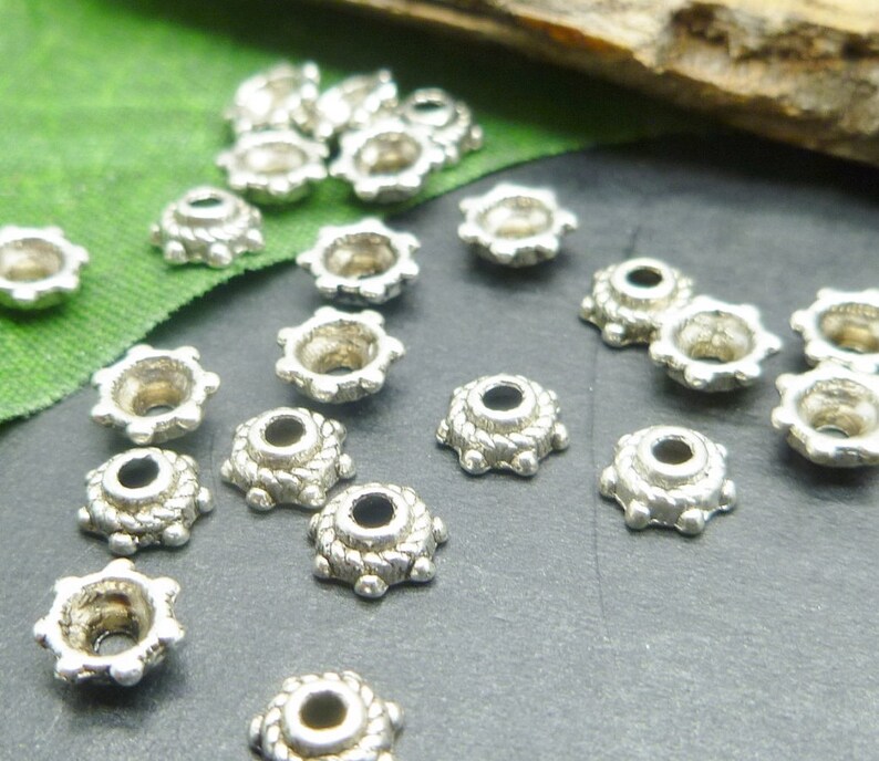 BULK BC051 100 Antique Silver Bead Caps Small 5MM Bead Caps Lot