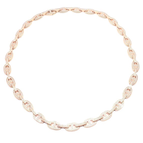 Authentic Hermes Chaine D ancre Enchaine 18k Rose Gold Diamond Link Necklace Etsy Canada