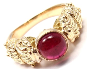 Very Rare! Authentic Zolotas Greece 18k Yellow Gold Pink Tourmaline Band Ring