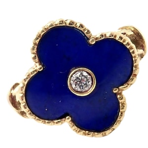 Van Cleef & Arpels Alhambra 18k Yellow Gold Lapis Lazuli Diamond Ring Sz 5.75