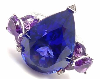 Rare! Chopard High Jewelry 18k Gold Diamond Tanzanite Amethyst Ring Box Cert