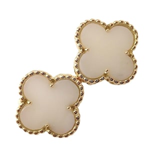 Rare! Van Cleef & Arpels Vintage Alhambra 18k Yellow Gold White Coral Earrings