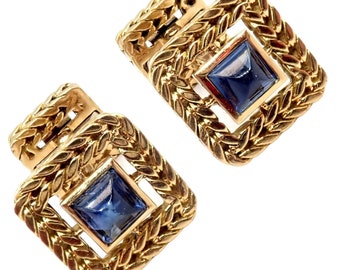 Van Cleef & Arpels 18k Yellow Gold Vintage George L'Enfant Sapphire Cufflinks