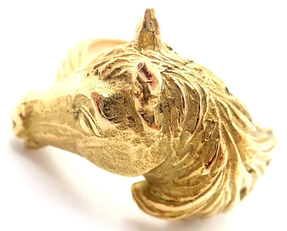 Authentic! Vintage Hermes 18K Yellow Gold Horse B… - image 1