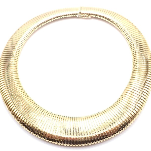 Authentic! Vintage Cartier Tubogas 18k Yellow Gold Wide Necklace