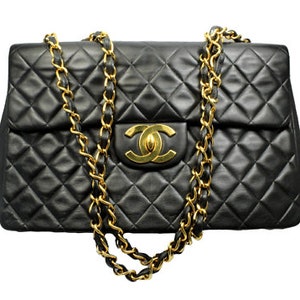 Chanel Vintage Chanel Black Caviar Leather Front Envelope Pocket