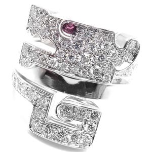 Authentic! Cartier Le Baiser Du Dragon 18k White Gold Diamond Ruby Ring Size 53