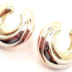 Authentic! Cartier 18k Tri-Color Gold Large Size Trinity Swirl Hoop Earrings